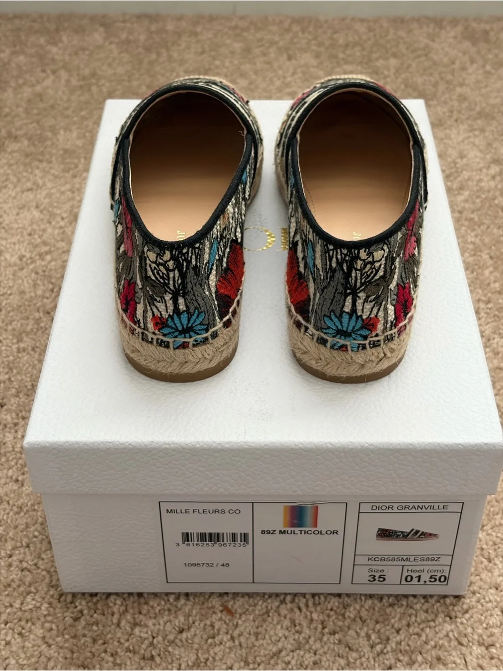 Dior Floral Embroidered Espadrilles in Beige and Multicolor